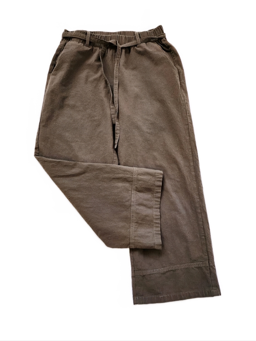 Women’s Army Green Wide Leg Pants Size Small Elastic Waist Drawstring Cotton